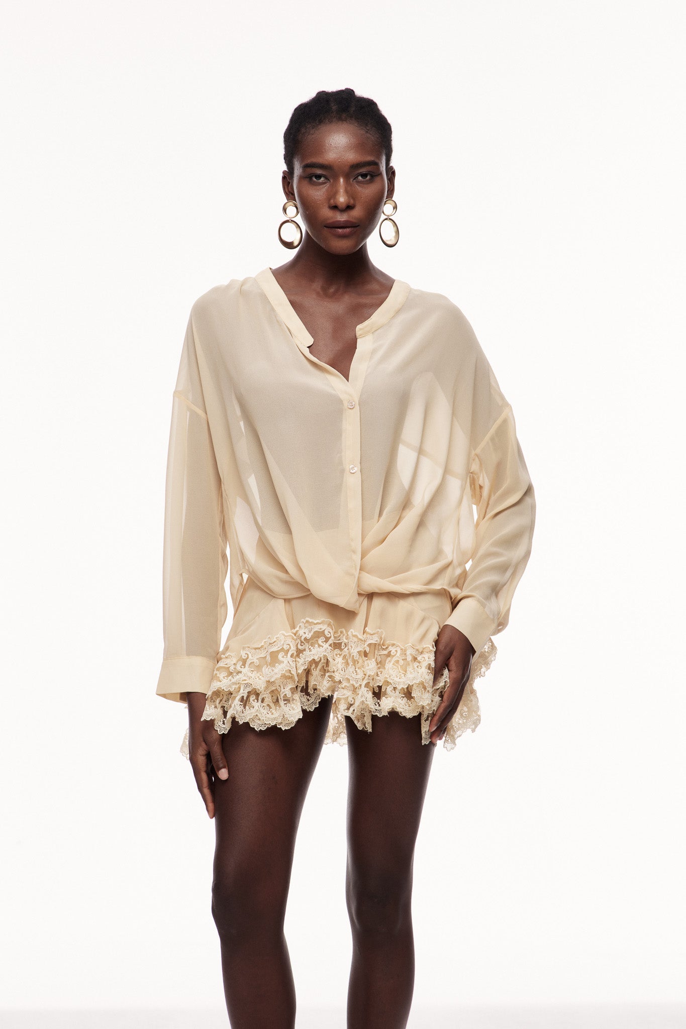 Cennet Cowl Neck Lace Skirt Set