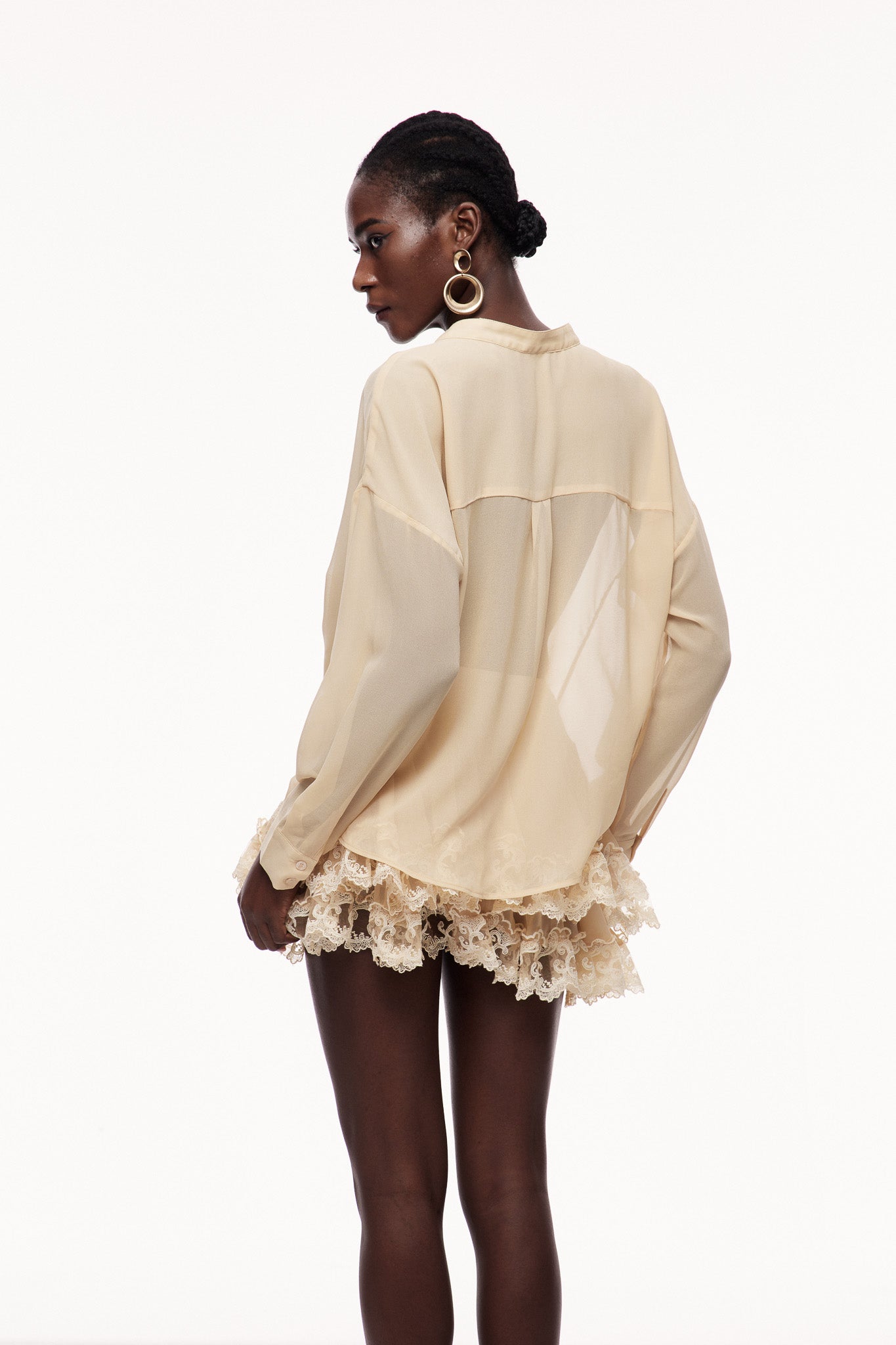 Cennet Cowl Neck Lace Skirt Set