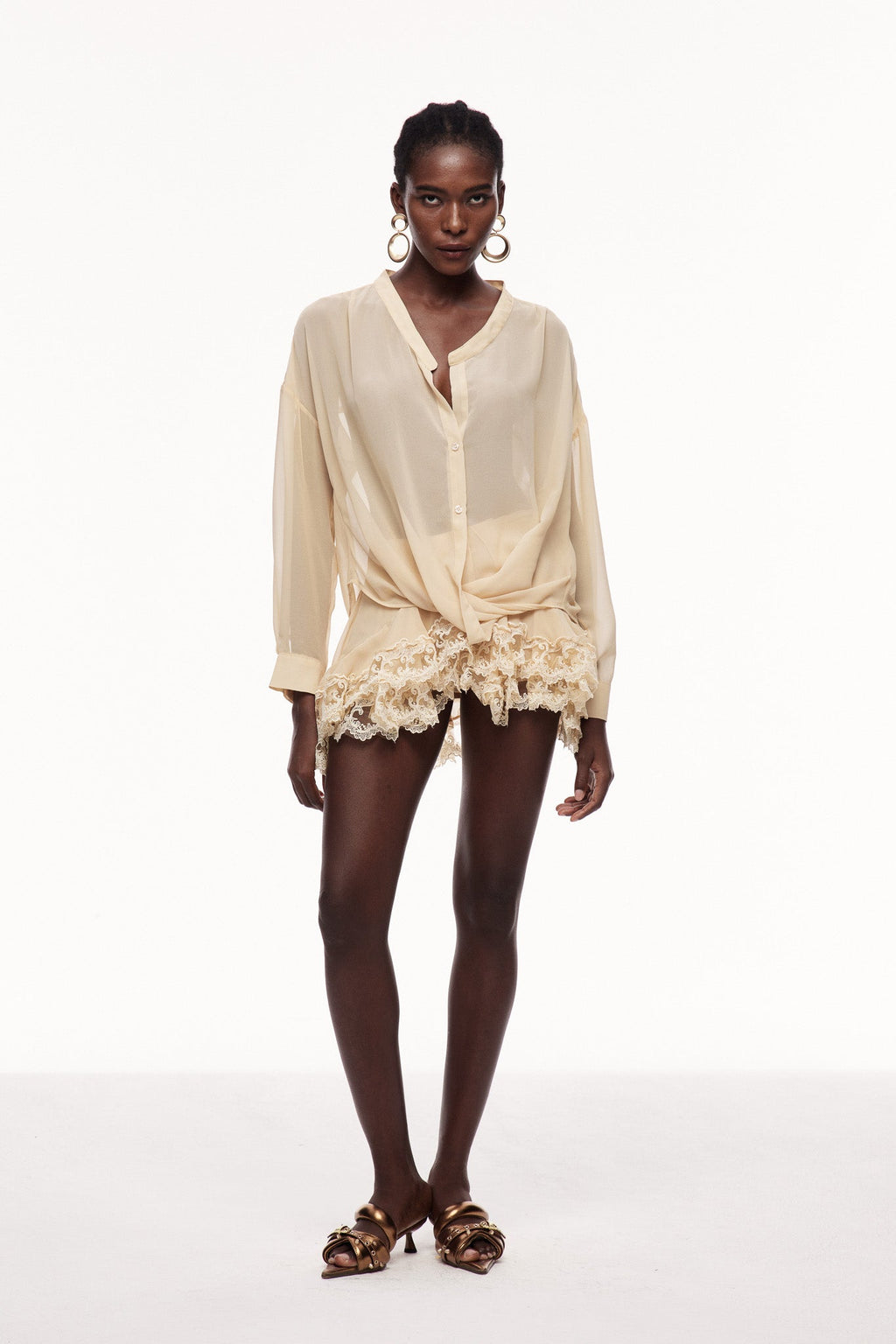 Cennet Cowl Neck Lace Skirt Set