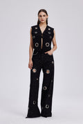 Chet Embellished Cutout Denim Pants Set