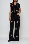 Chet Embellished Cutout Denim Pants Set