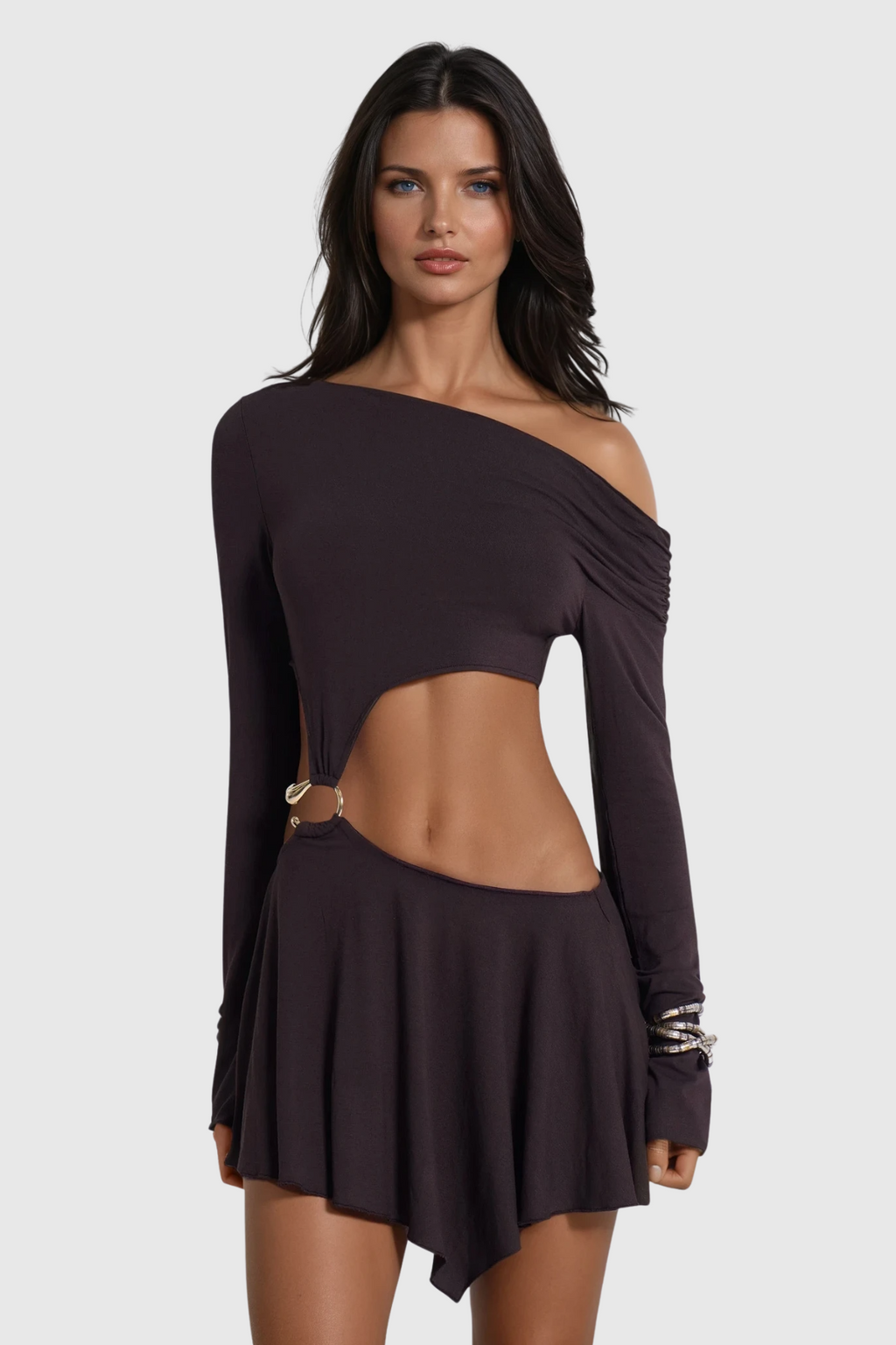 Chinyere Cutout Asymmetric Ruffle Skirt Set