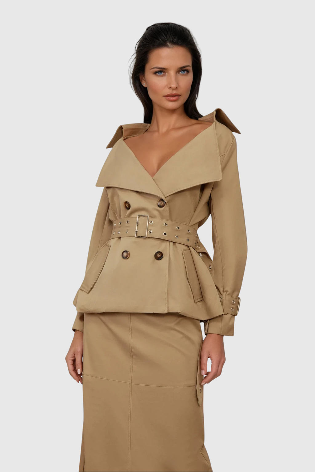 Colombo Trench Coat Skirt Set