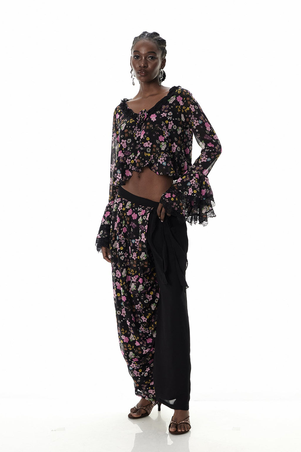 Cusmaan Floral Ruffle Pants Set