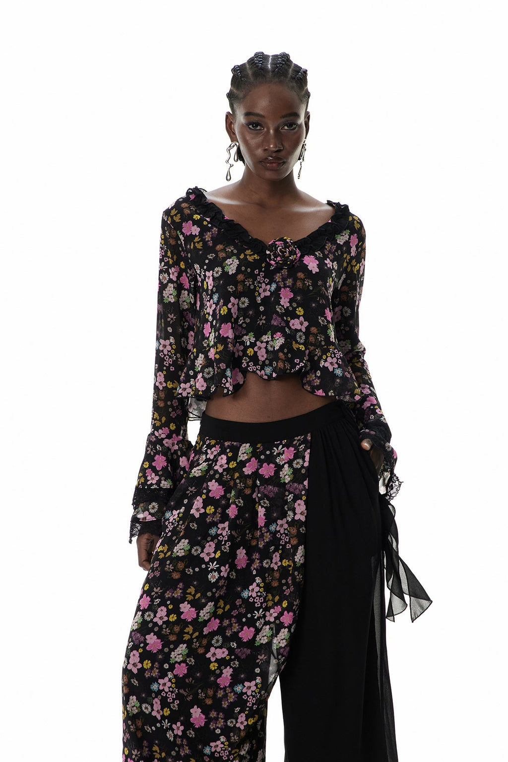 Cusmaan Floral Ruffle Pants Set