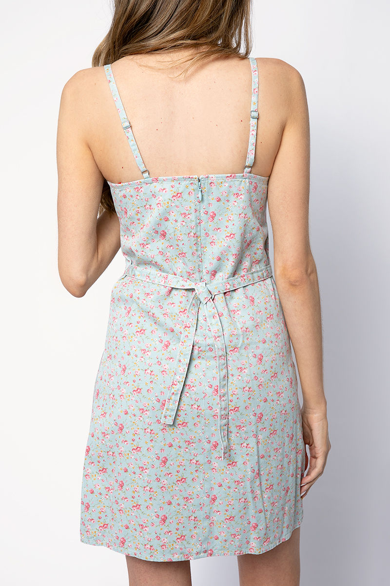 Empire Waist Mini Dress in Light Blue Rose