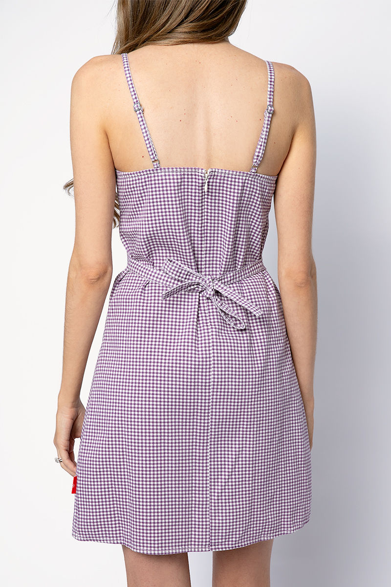 Empire Waist Mini Dress in Purple Gingham