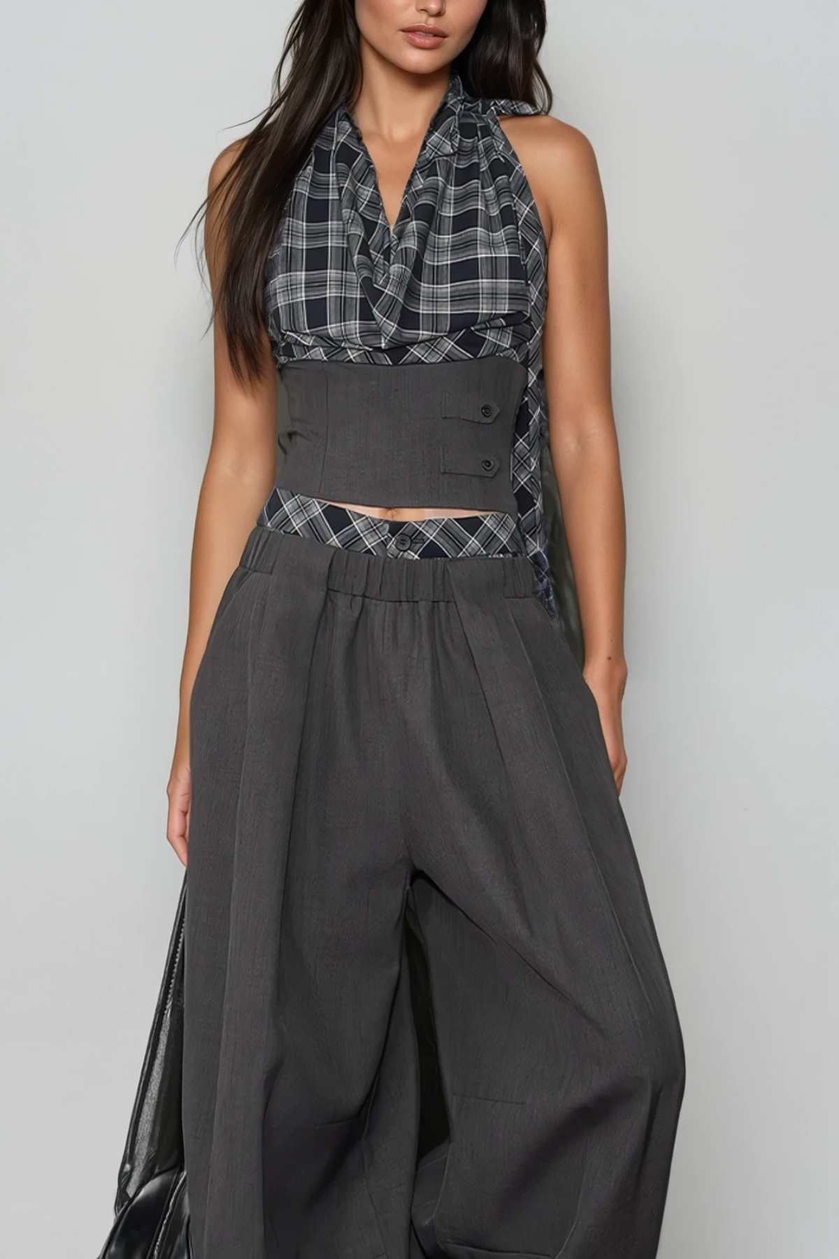 Dagon Grid Wide Leg Pants Set