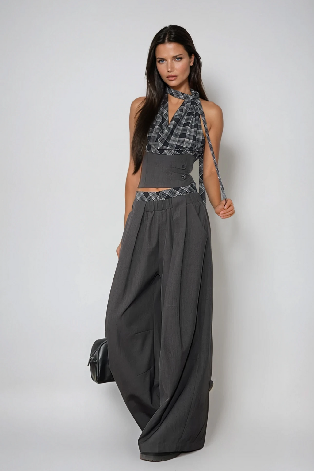 Dagon Grid Wide Leg Pants Set