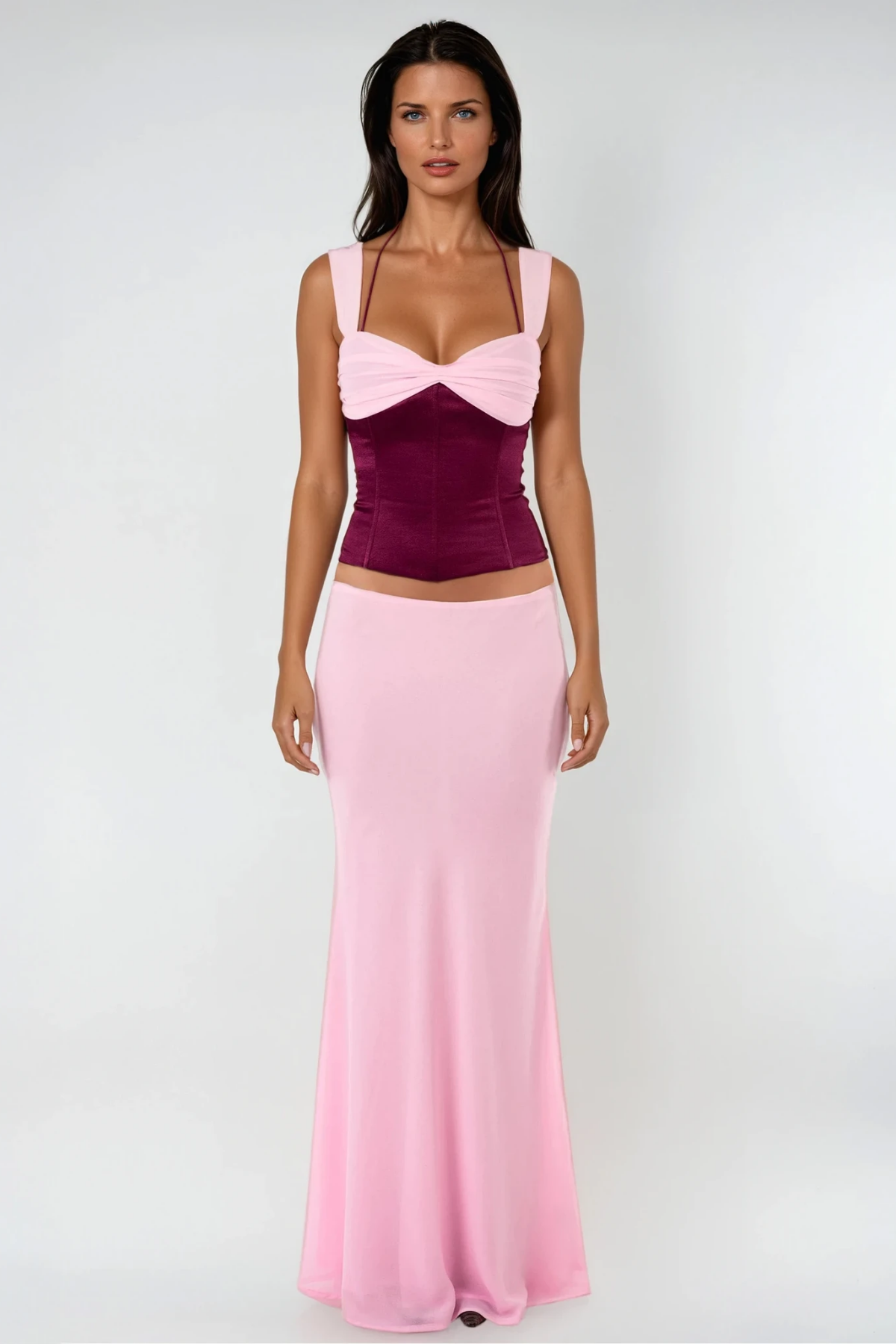 Daviti Lace Up Bodycon Skirt Set In Purple