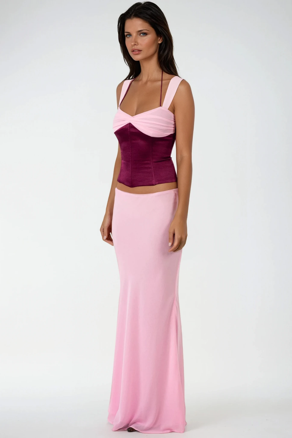 Daviti Lace Up Bodycon Skirt Set In Purple