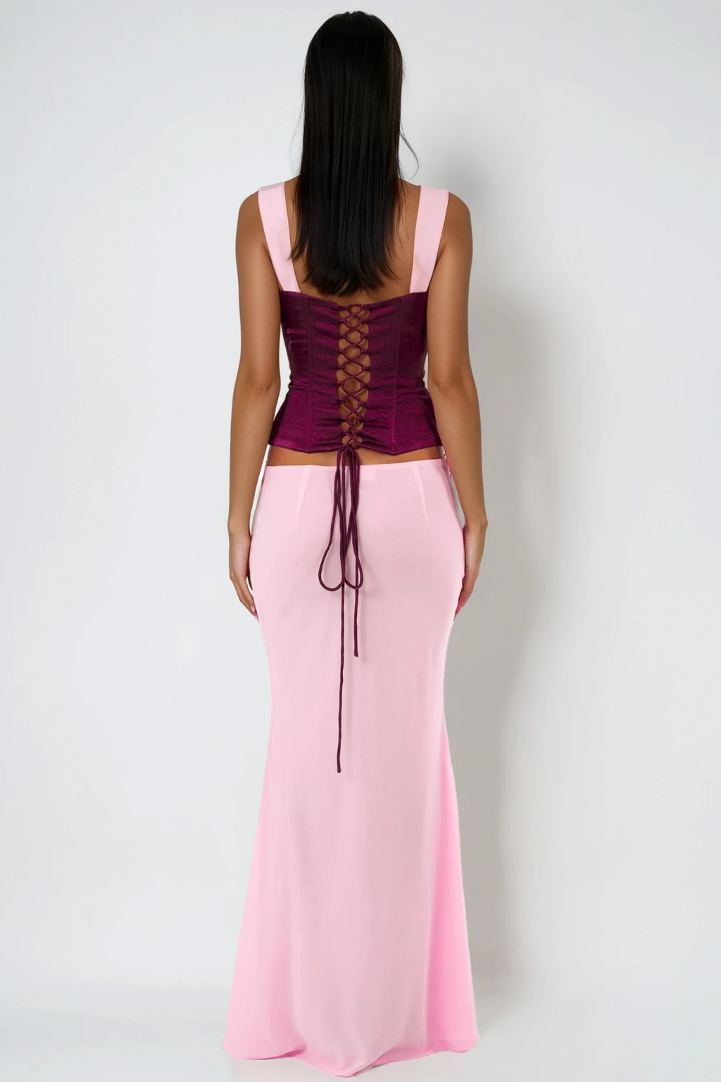 Daviti Lace Up Bodycon Skirt Set In Purple
