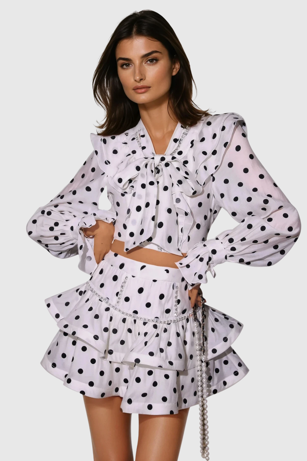 Dayana Bow Dot Ruffle Skirt Set