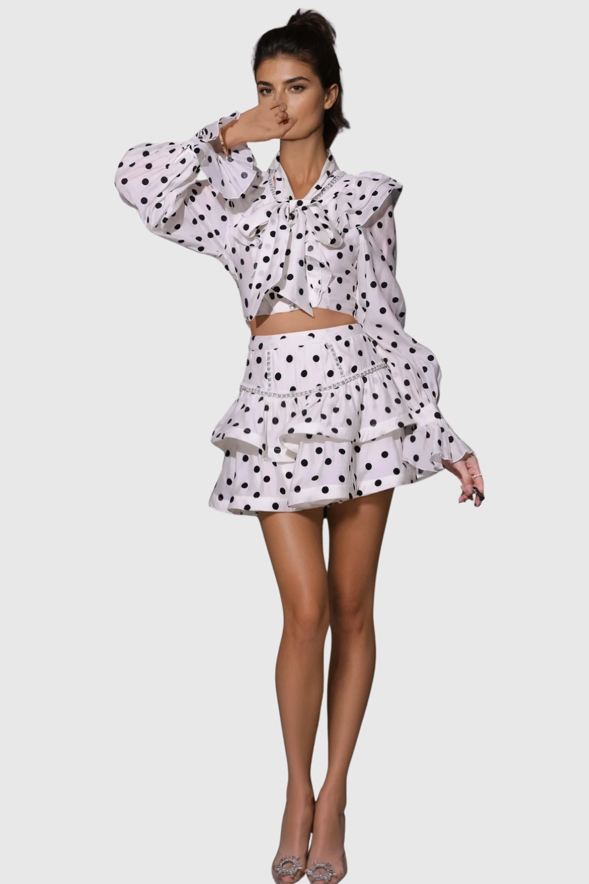 Dayana Bow Dot Ruffle Skirt Set