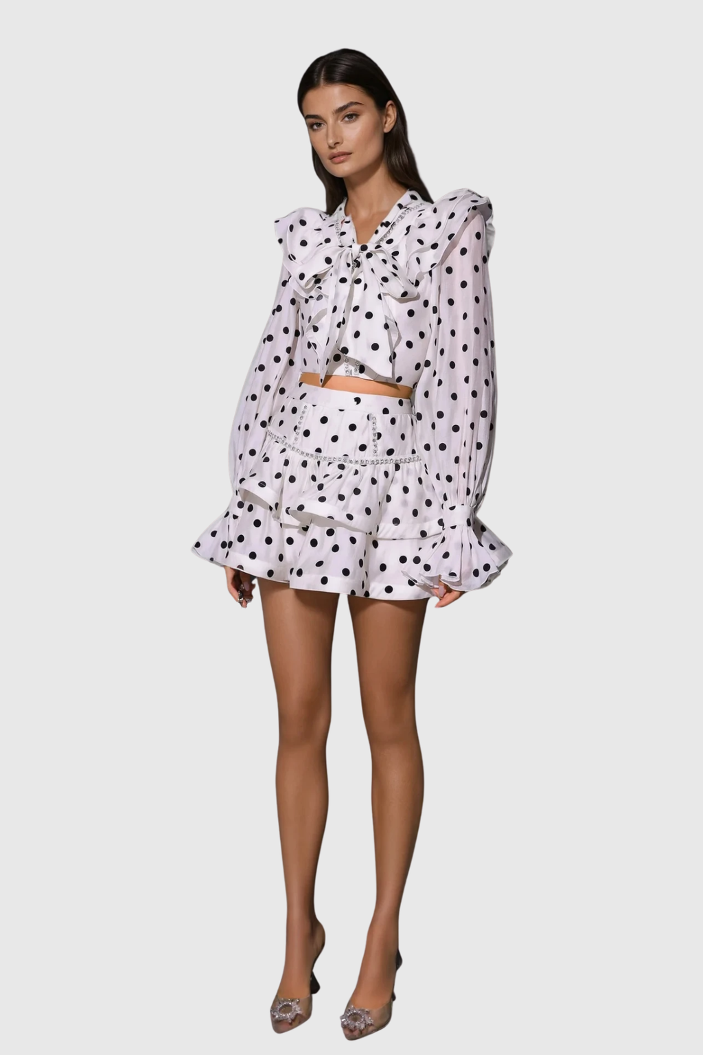 Dayana Bow Dot Ruffle Skirt Set