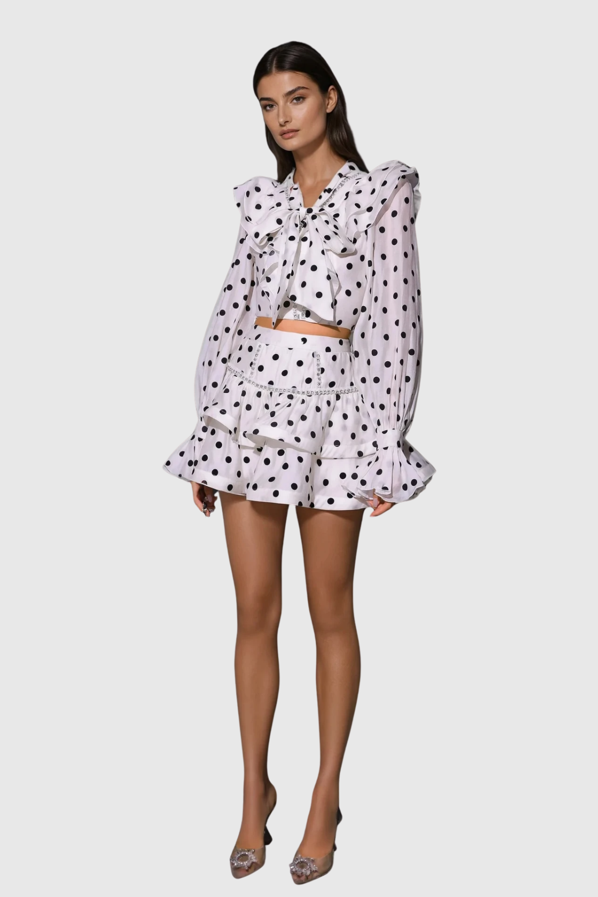 Dayana Bow Dot Ruffle Skirt Set