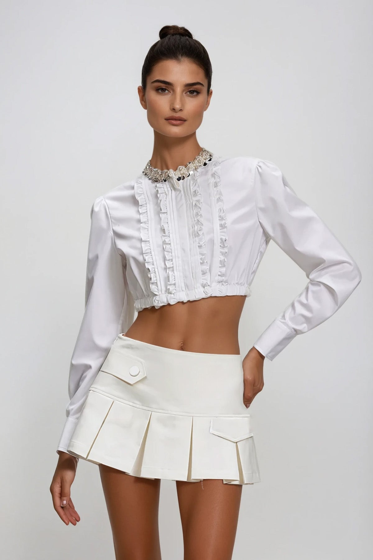 Dayaram Long Sleeve Crop Skirt Set