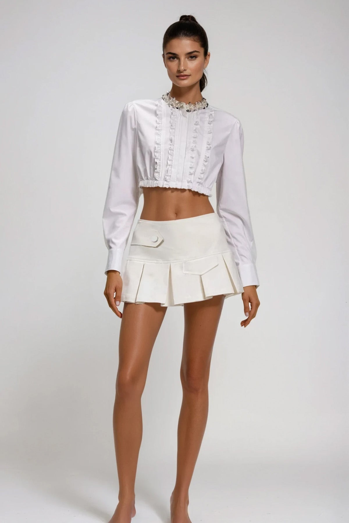 Dayaram Long Sleeve Crop Skirt Set
