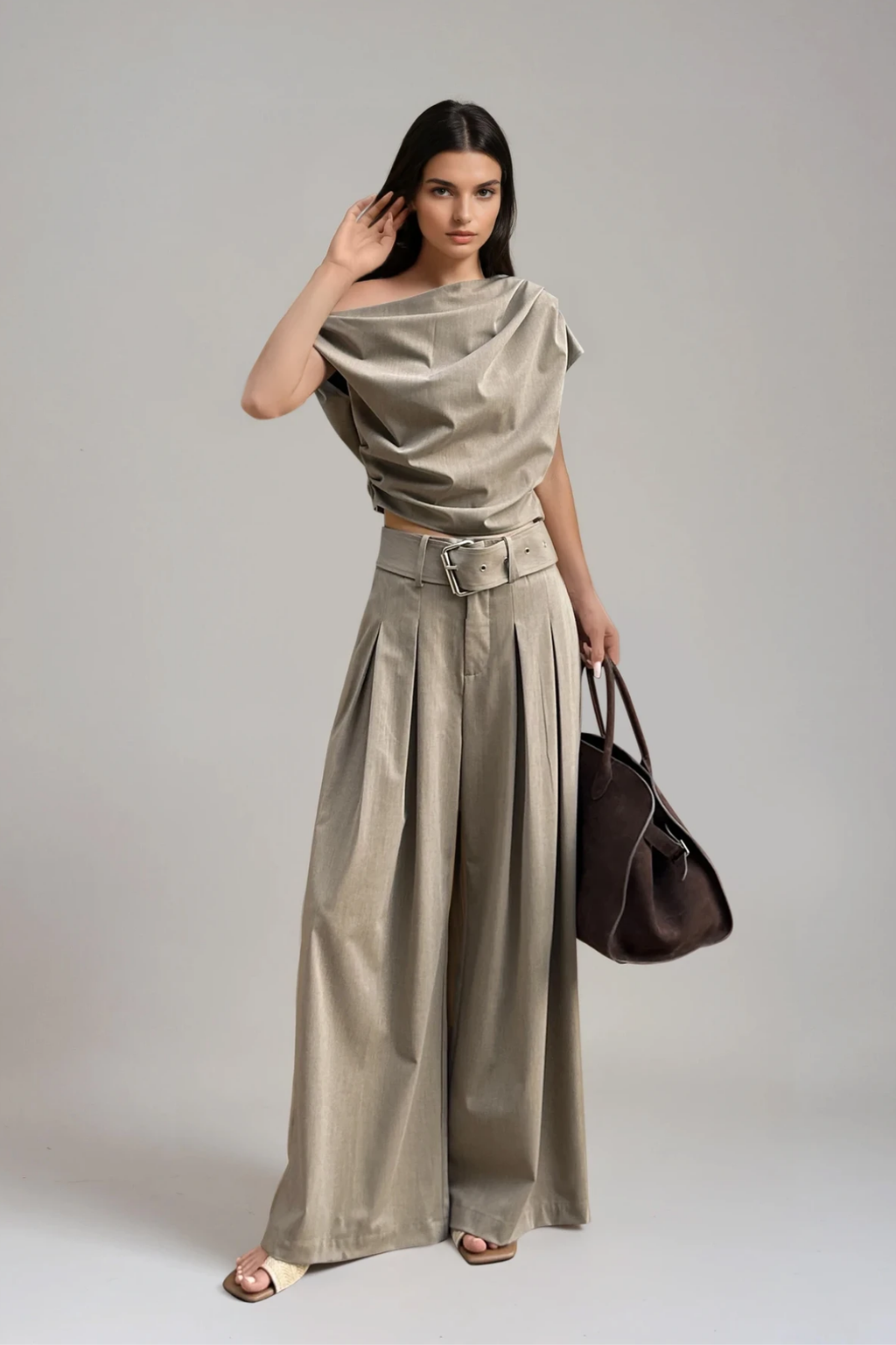 Dene One Shoulder Ruch Pants Set