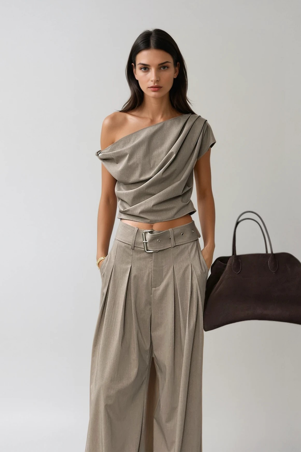 Dene One Shoulder Ruch Pants Set