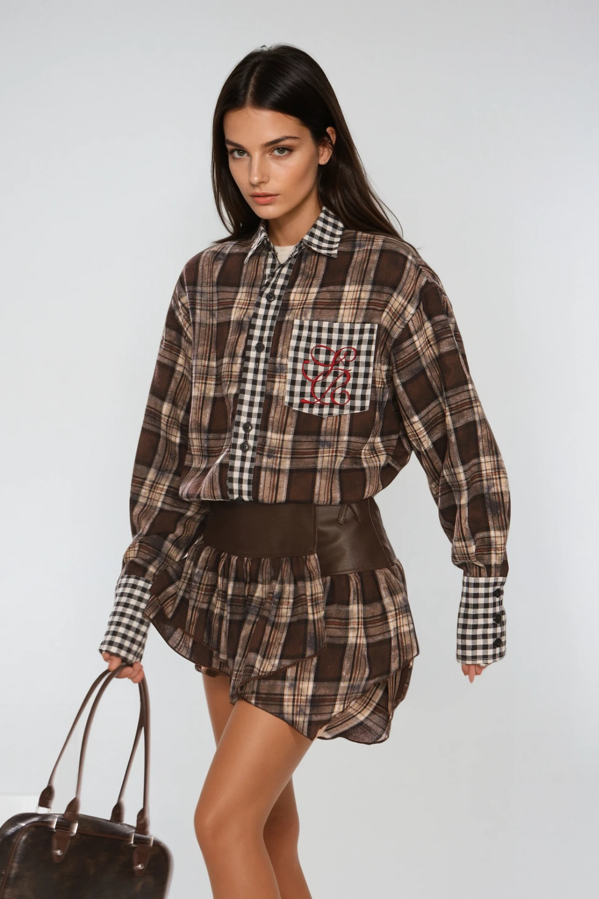 Derry Grid Deconstruct Leather Skirt Set