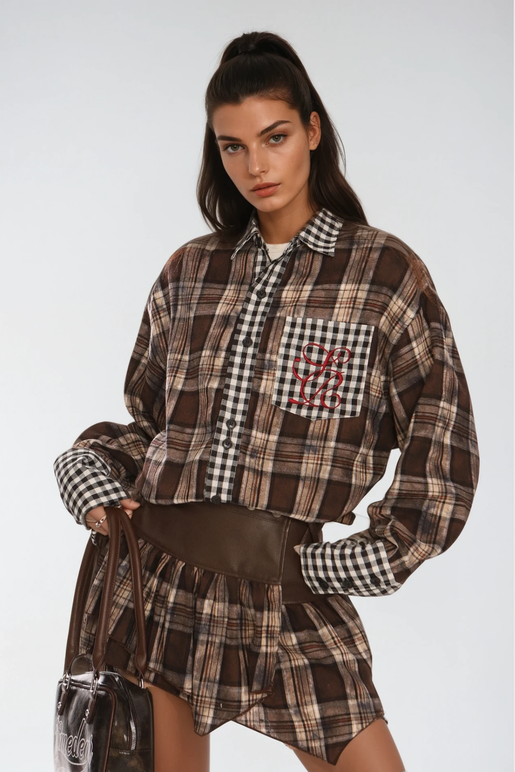 Derry Grid Deconstruct Leather Skirt Set