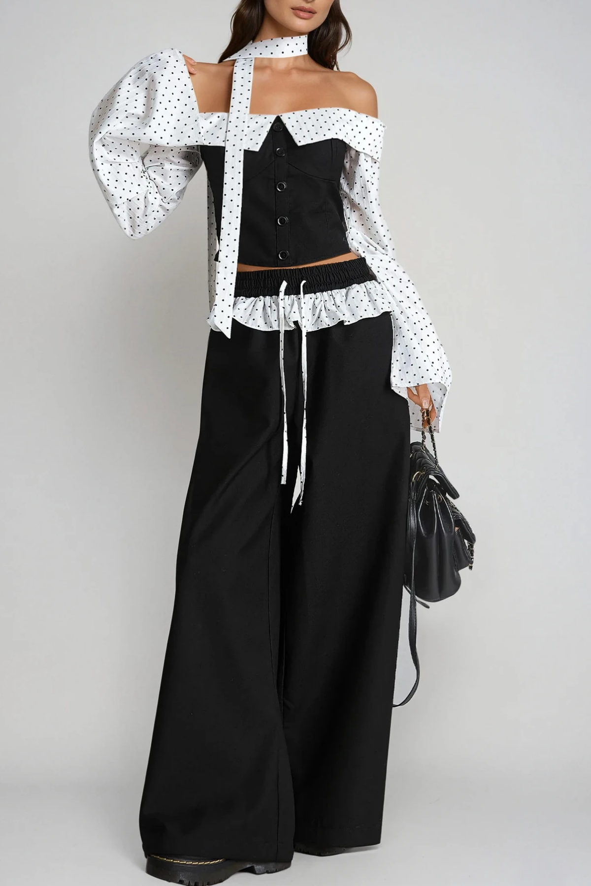 Devnet Off Shoulder Dot Pants Set