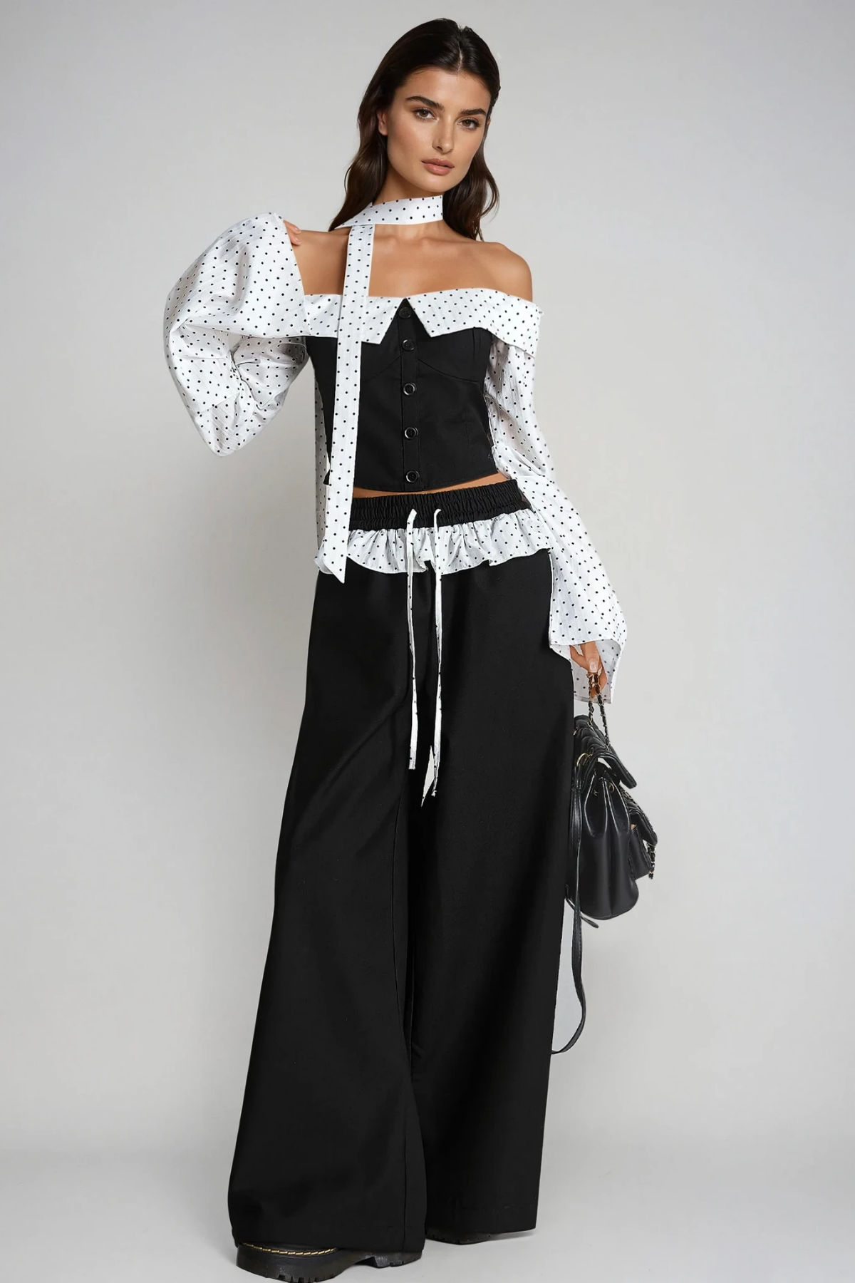 Devnet Off Shoulder Dot Pants Set