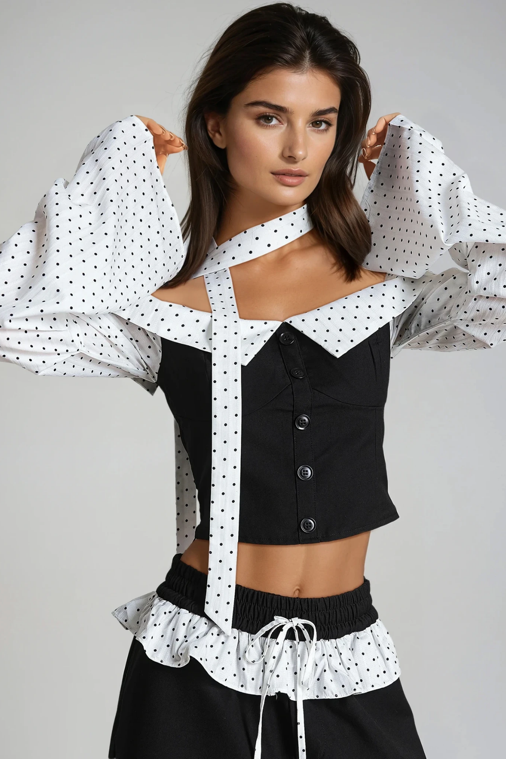 Devnet Off Shoulder Dot Pants Set