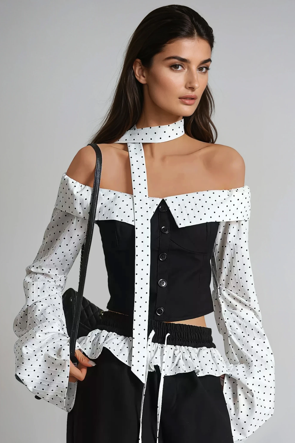 Devnet Off Shoulder Dot Pants Set