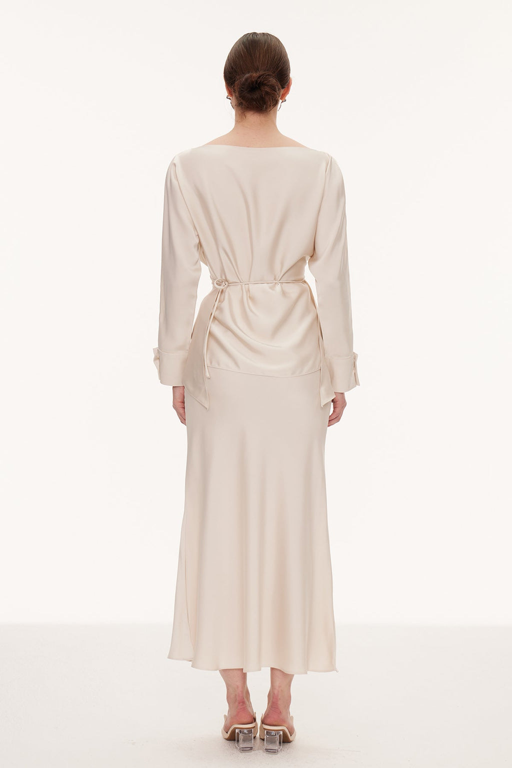 Diamantina Long Sleeve Ruch Skirt Set In White