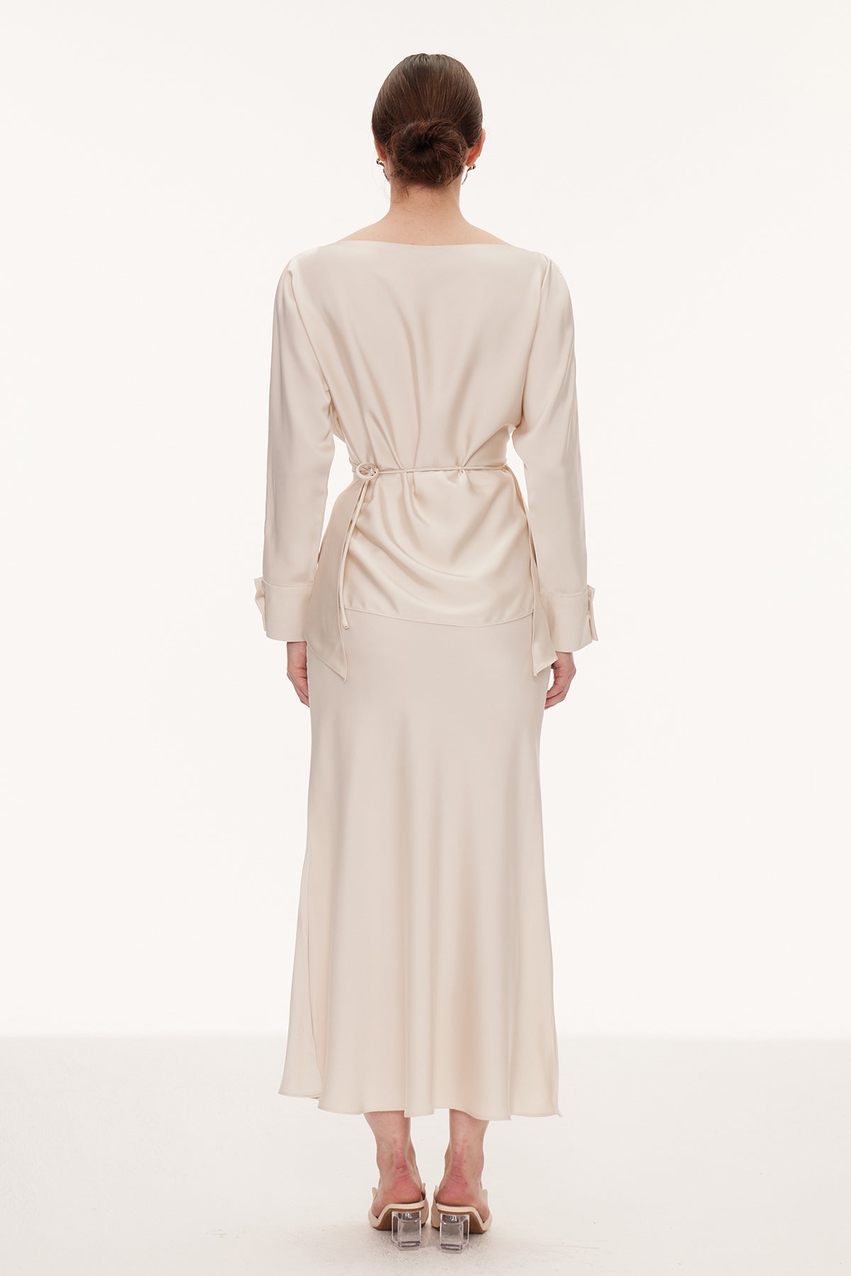 Diamantina Long Sleeve Ruch Skirt Set In White