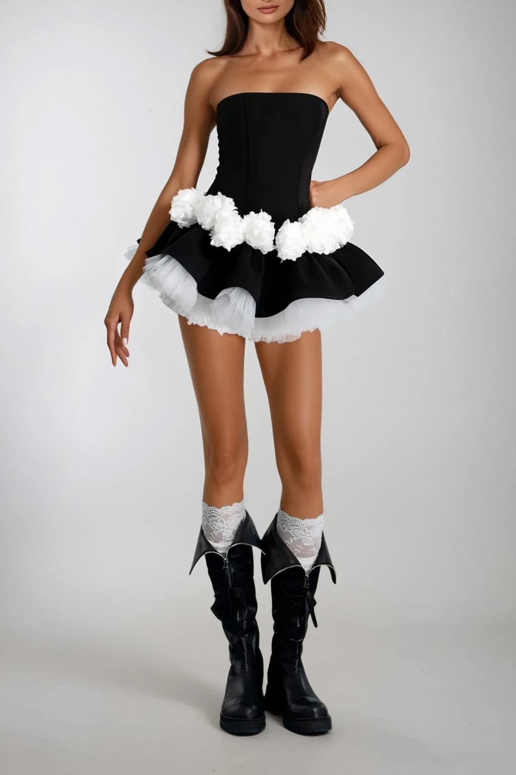 Dian Strapless Flower Skirt Set