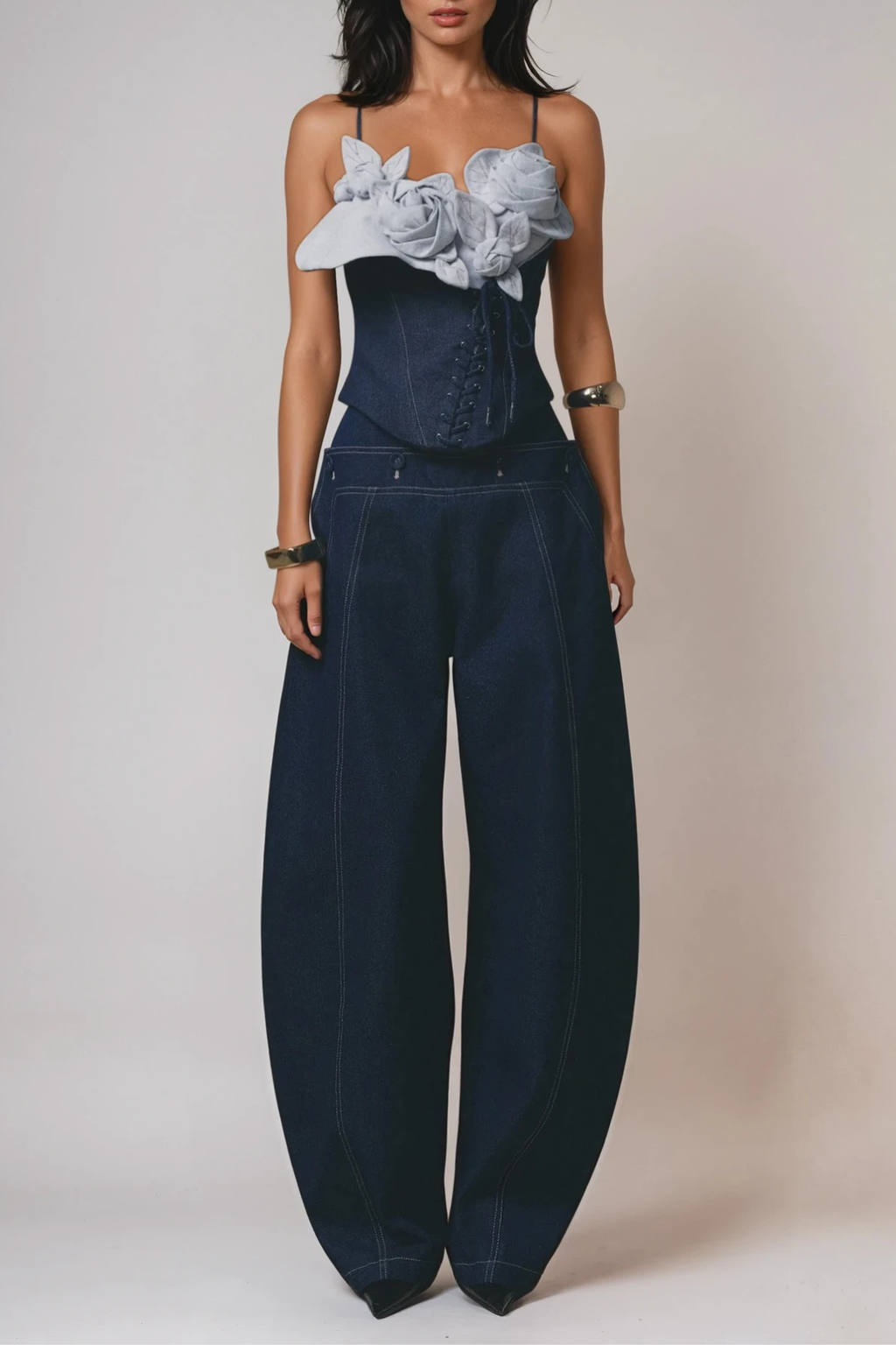 Diodoros Flower Lace Up Denim Pants Set