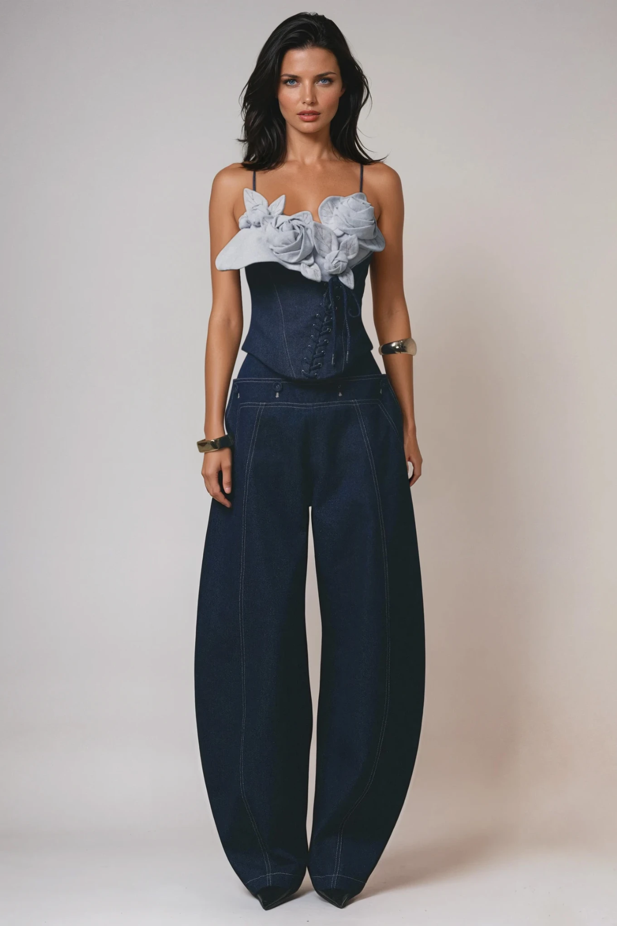 Diodoros Flower Lace Up Denim Pants Set