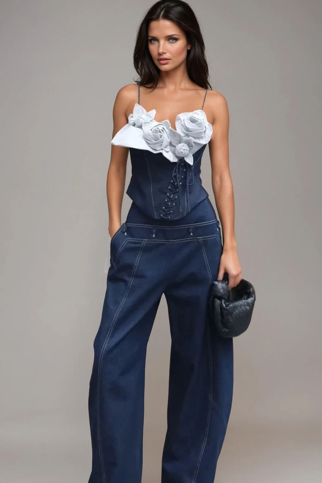 Diodoros Flower Lace Up Denim Pants Set