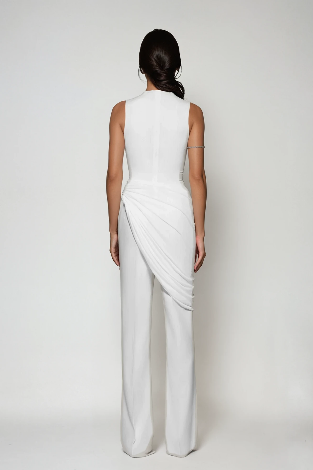 Dirce Ruch Bodycon Asymmetric Pants Set In White