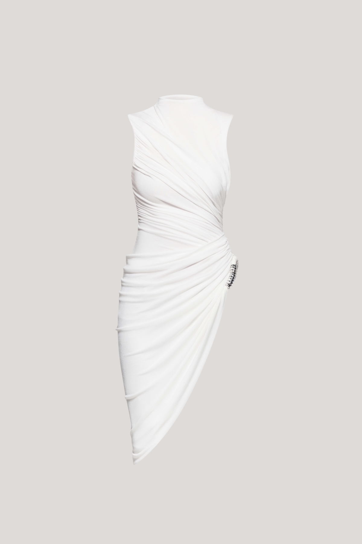 Dirce Ruch Bodycon Asymmetric Pants Set In White