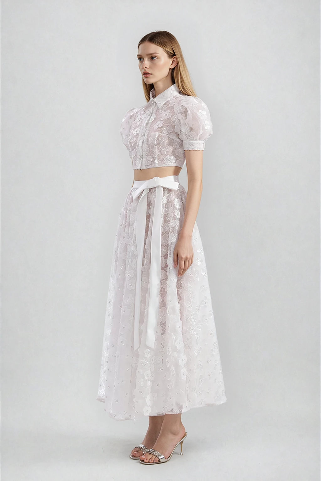 Djamila Sequin Flower Crop Skirt Set