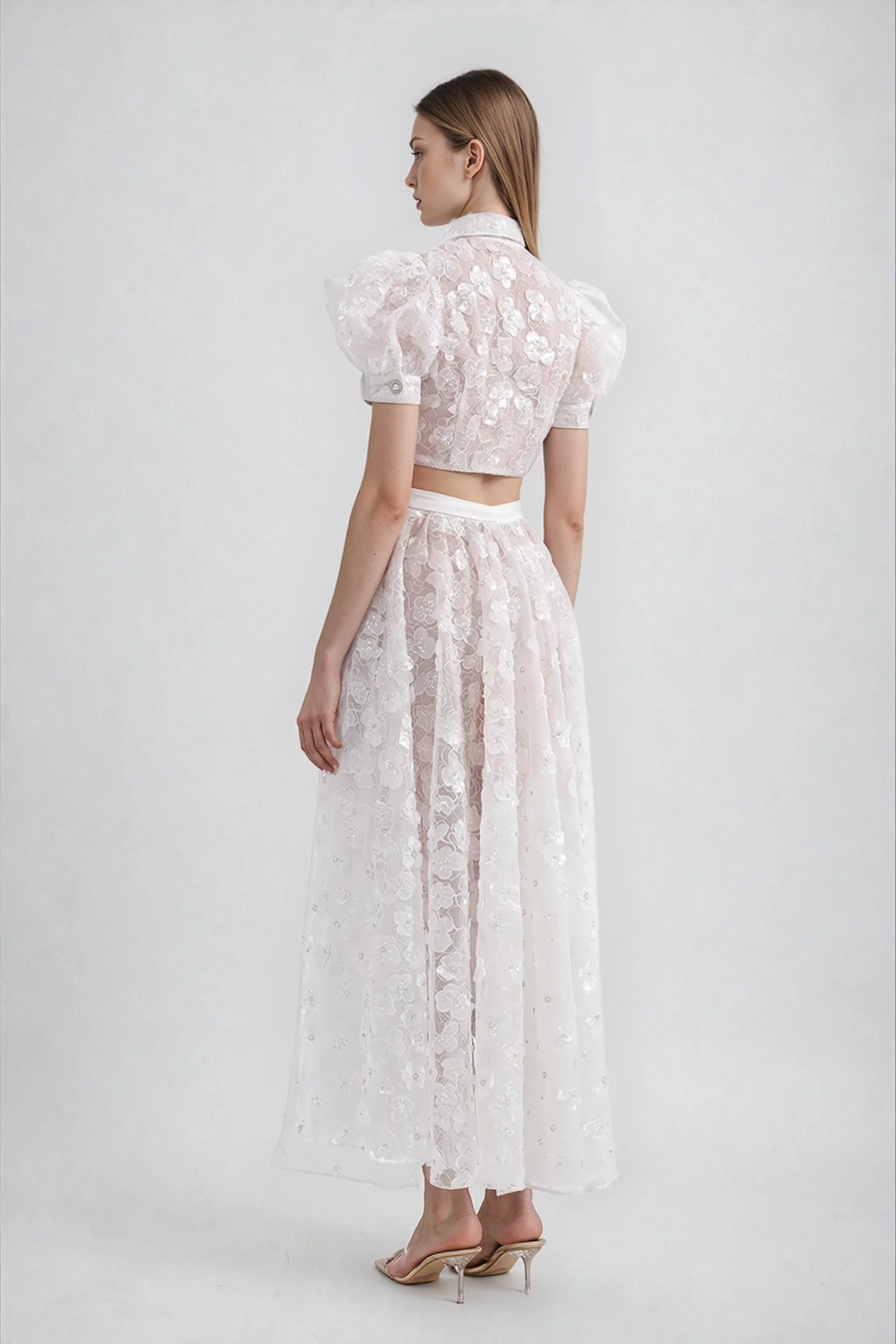 Djamila Sequin Flower Crop Skirt Set