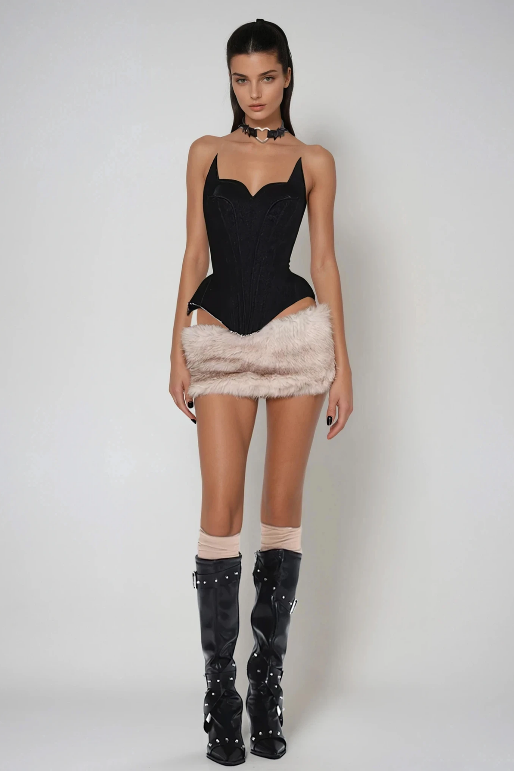 Dmitri Corset Faux Fur Skirt Set