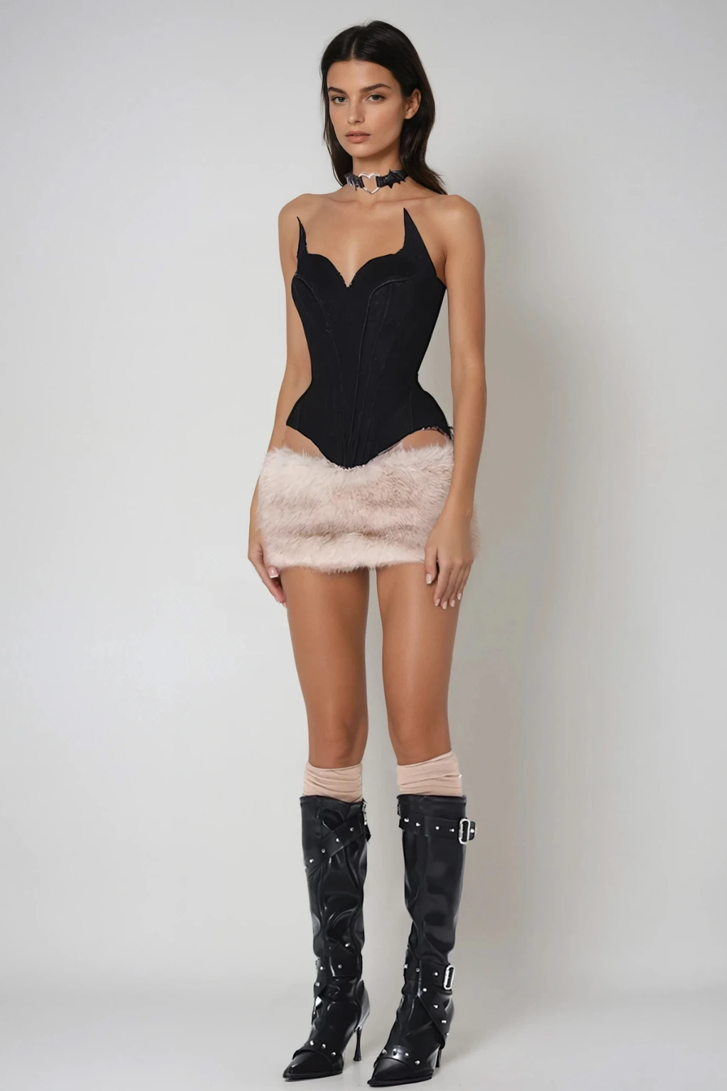 Dmitri Corset Faux Fur Skirt Set