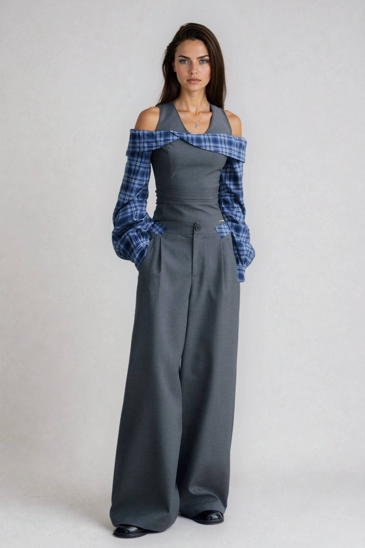 Drogo Halter Neck Grid Pants Set