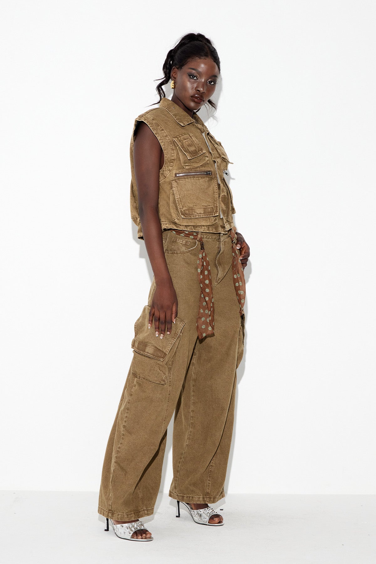 Ebele Pocket Cargo Denim Pants Set