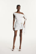 Ediz Asymmetric Ruch Skirt Set In White