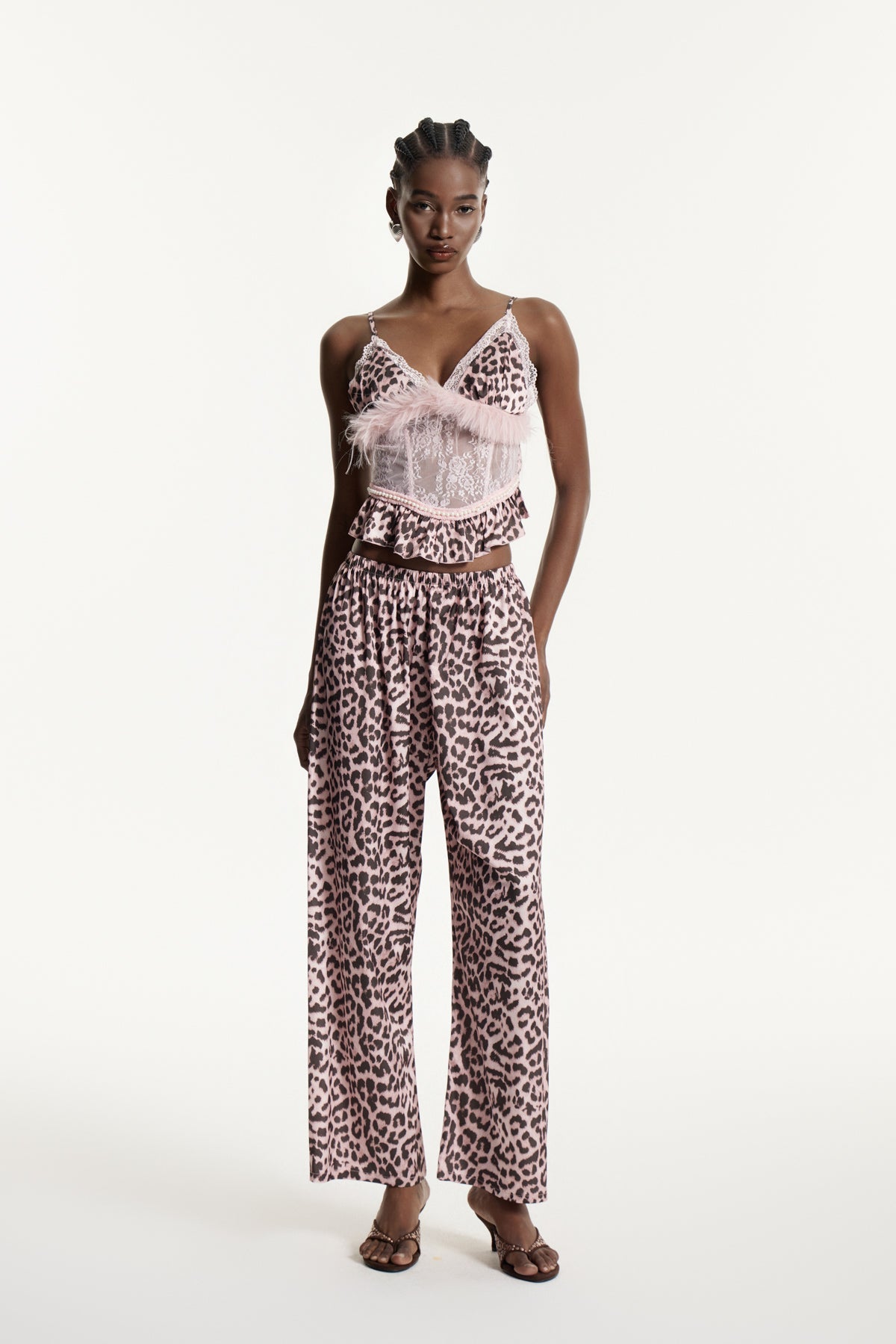 Eduards Leopard Faux Fur Lace Pants Set