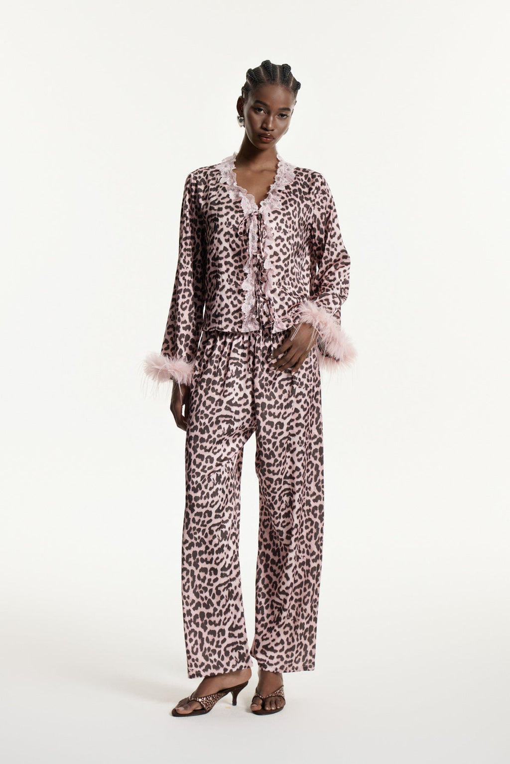 Eduards Leopard Faux Fur Lace Pants Set