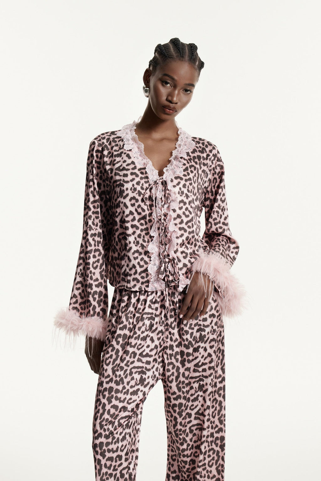 Eduards Leopard Faux Fur Lace Pants Set