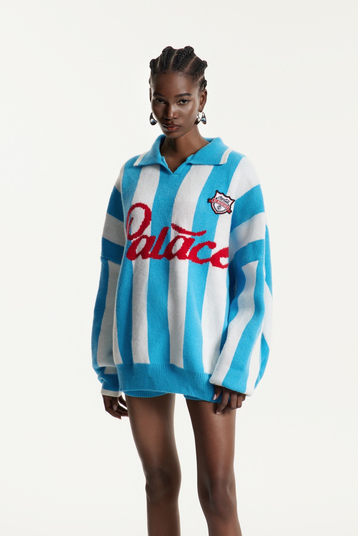 Edwena Stripe Knit Pants Set In Blue