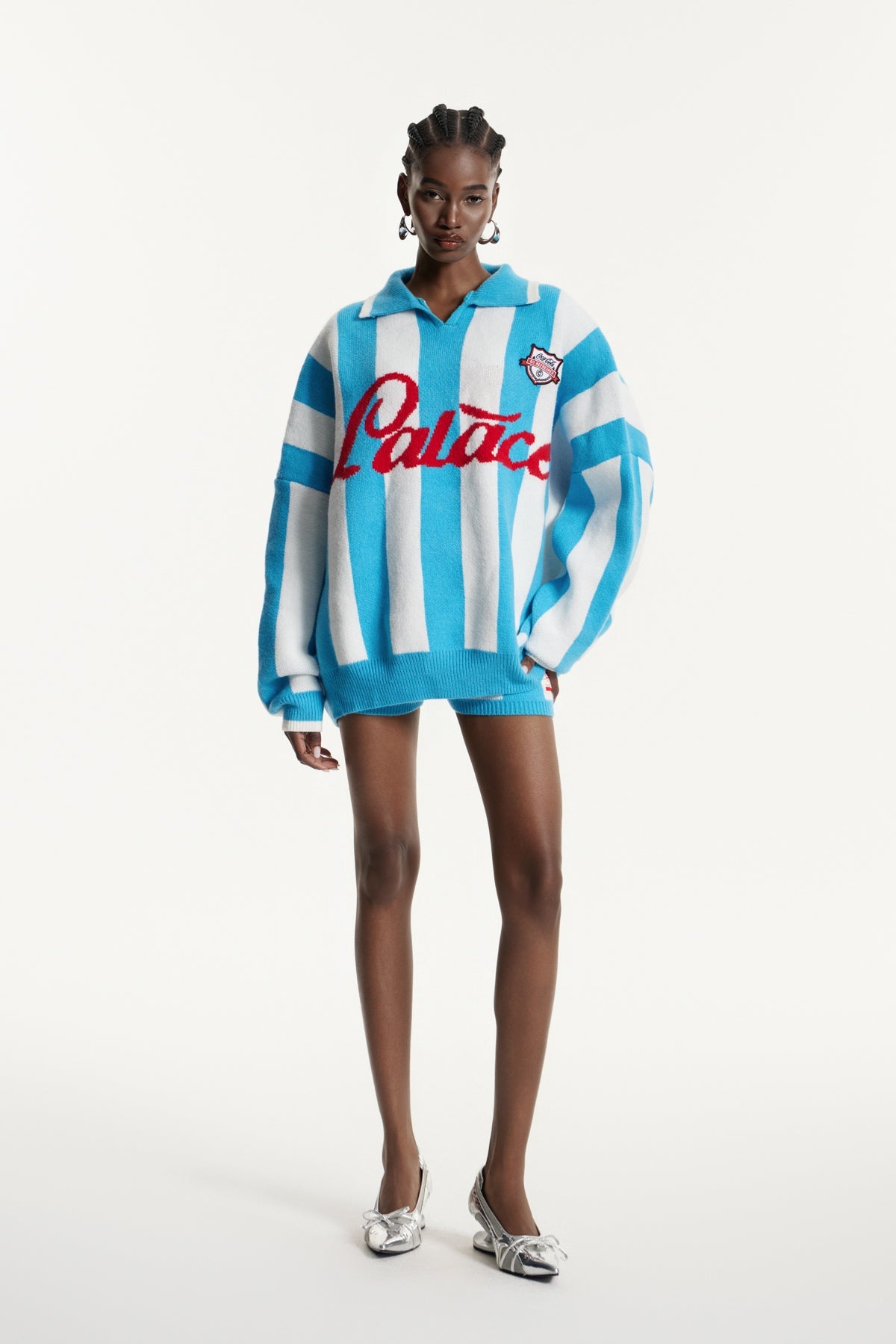 Edwena Stripe Knit Pants Set In Blue